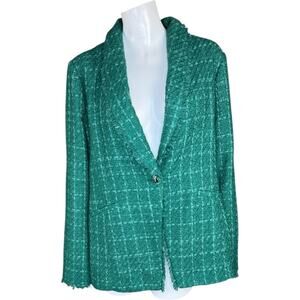 GRAVER Susan Graver Regular Tweed Blazer w/Fray Detail Harbor Green 16